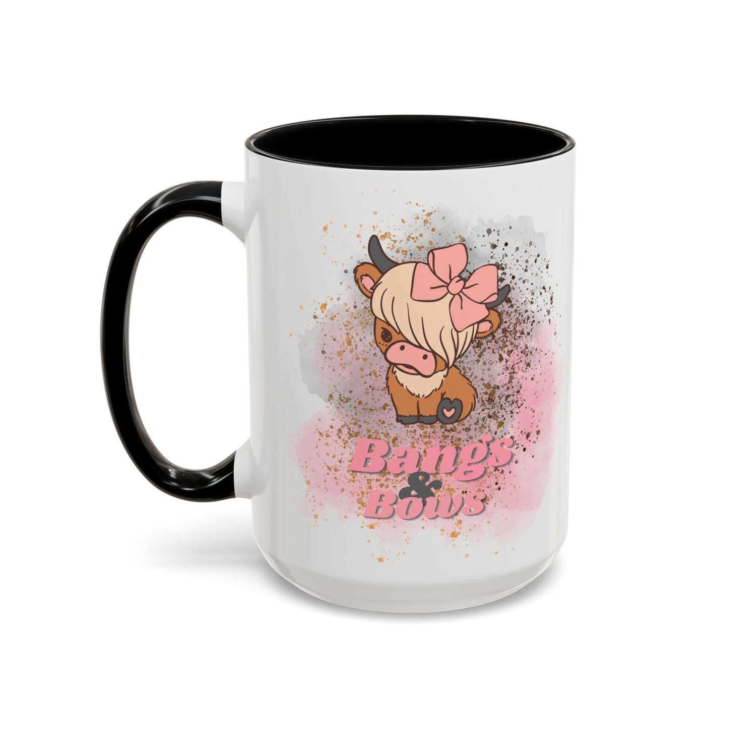 Bangs & Bows Coffee Mug - Cute Cow Design for Animal Lovers