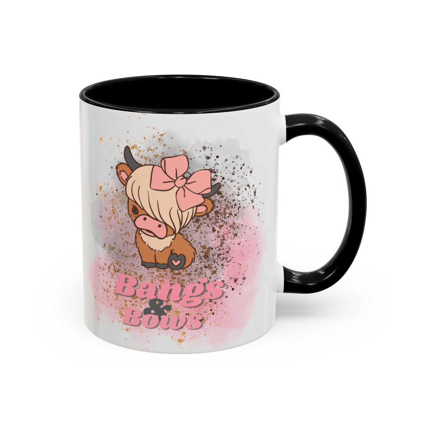 Bangs & Bows Coffee Mug - Cute Cow Design for Animal Lovers