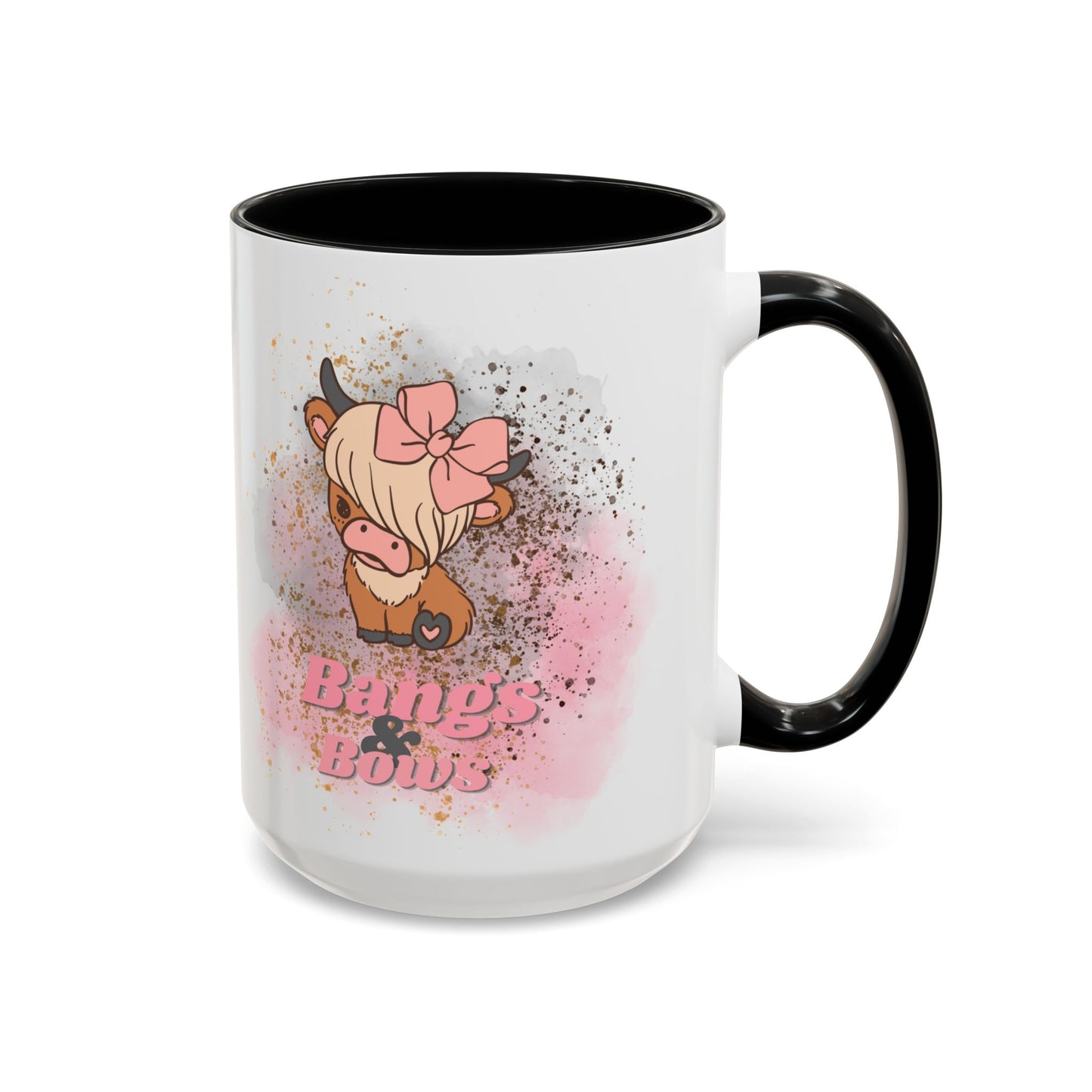 Bangs & Bows Coffee Mug - Cute Cow Design for Animal Lovers
