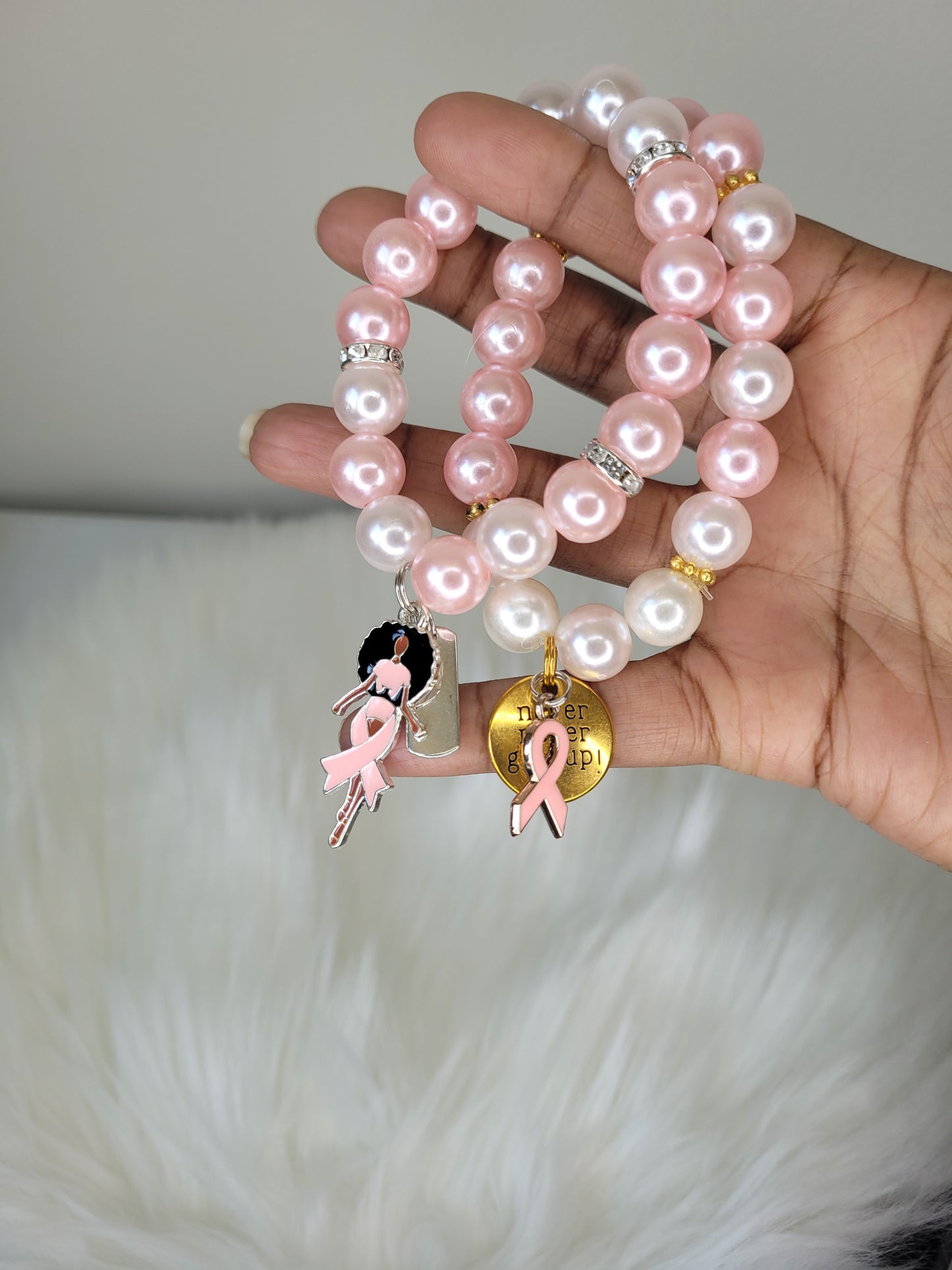 Pink and white Breast cancer bracelet