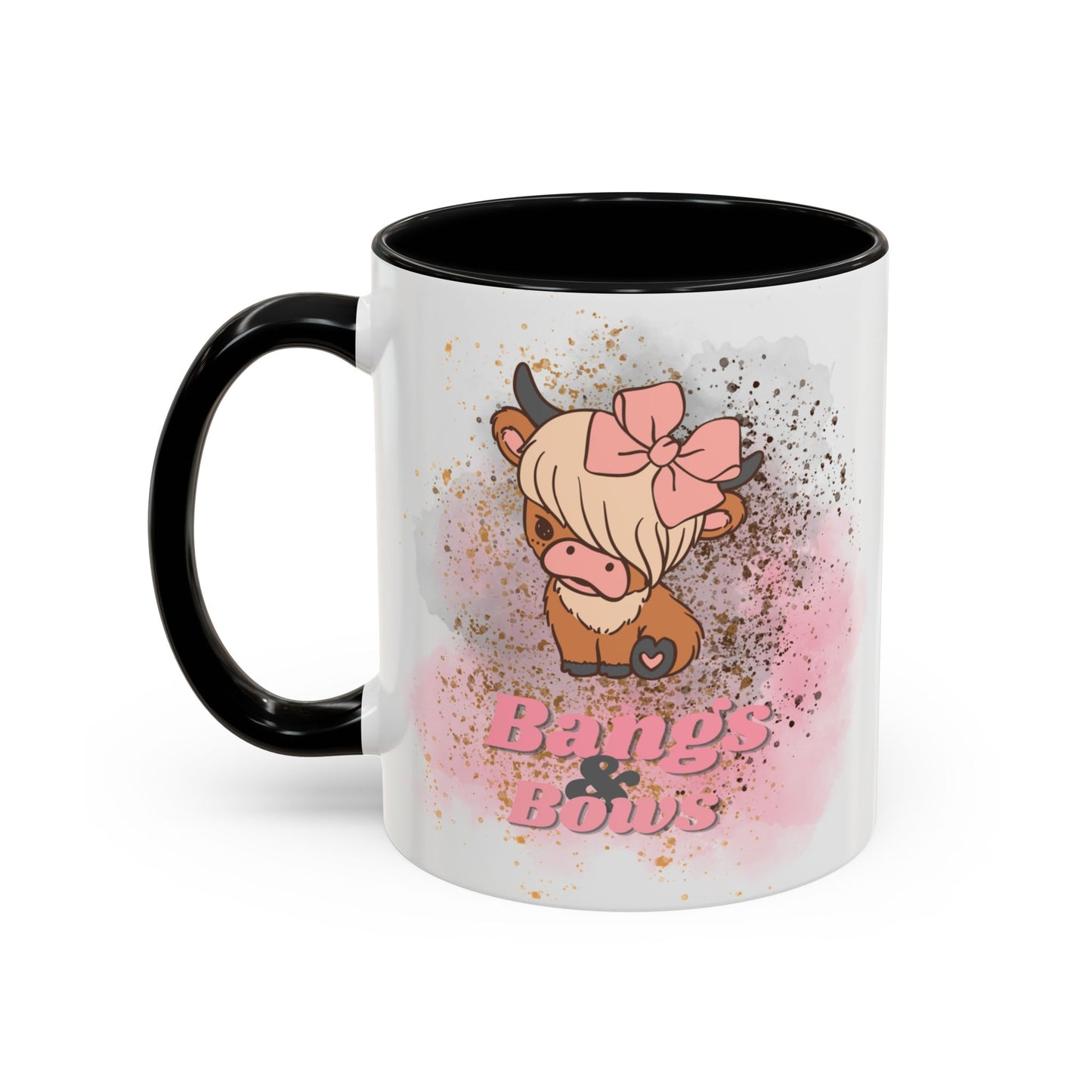 Bangs & Bows Coffee Mug - Cute Cow Design for Animal Lovers
