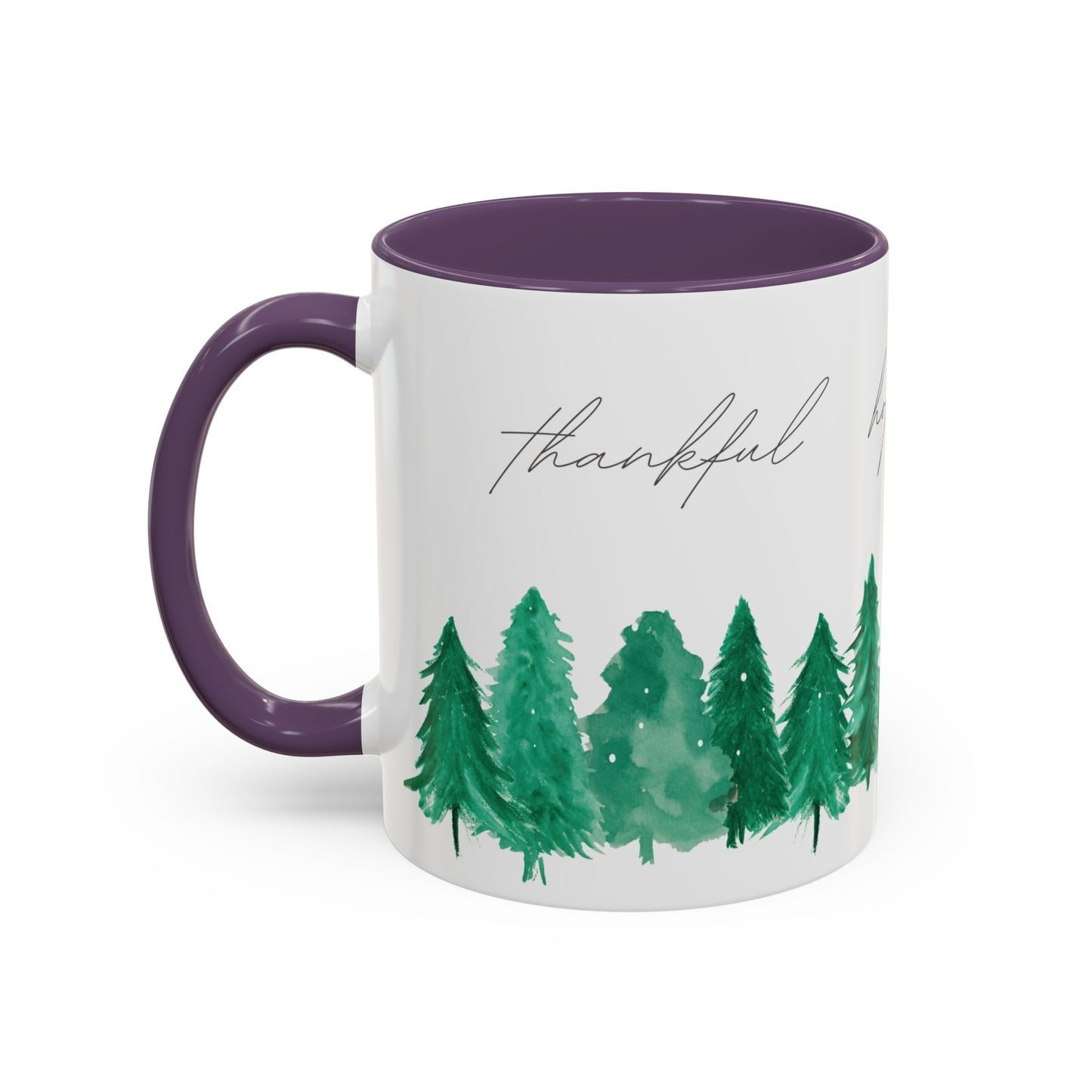 Joyful Evergreen Coffee Mug — Holiday Tree Watercolor Accent Mug (11/15oz)