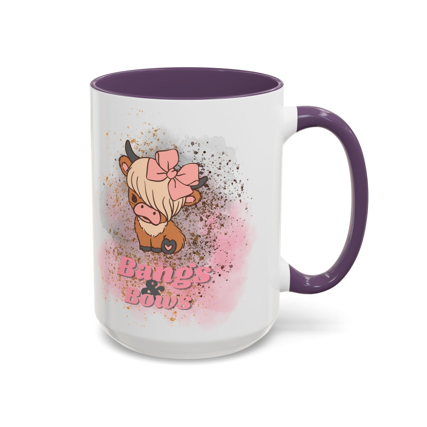 Bangs & Bows Coffee Mug - Cute Cow Design for Animal Lovers
