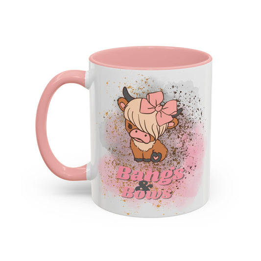 Bangs & Bows Coffee Mug - Cute Cow Design for Animal Lovers
