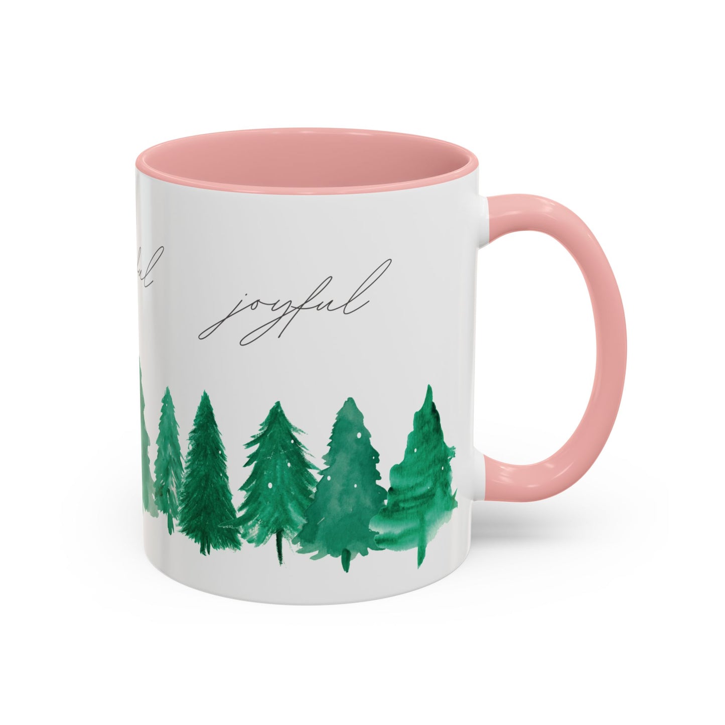 Joyful Evergreen Coffee Mug — Holiday Tree Watercolor Accent Mug (11/15oz)
