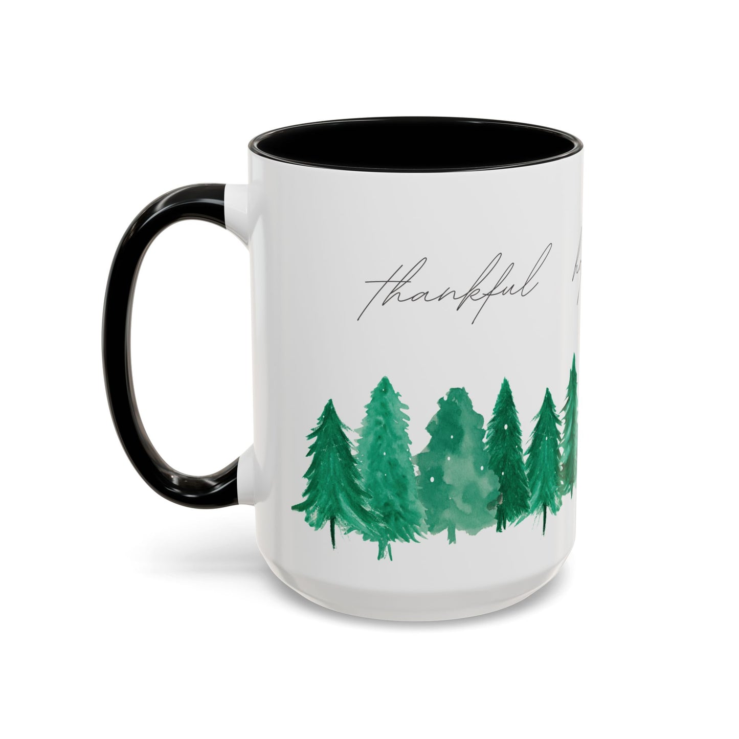 Joyful Evergreen Coffee Mug — Holiday Tree Watercolor Accent Mug (11/15oz)