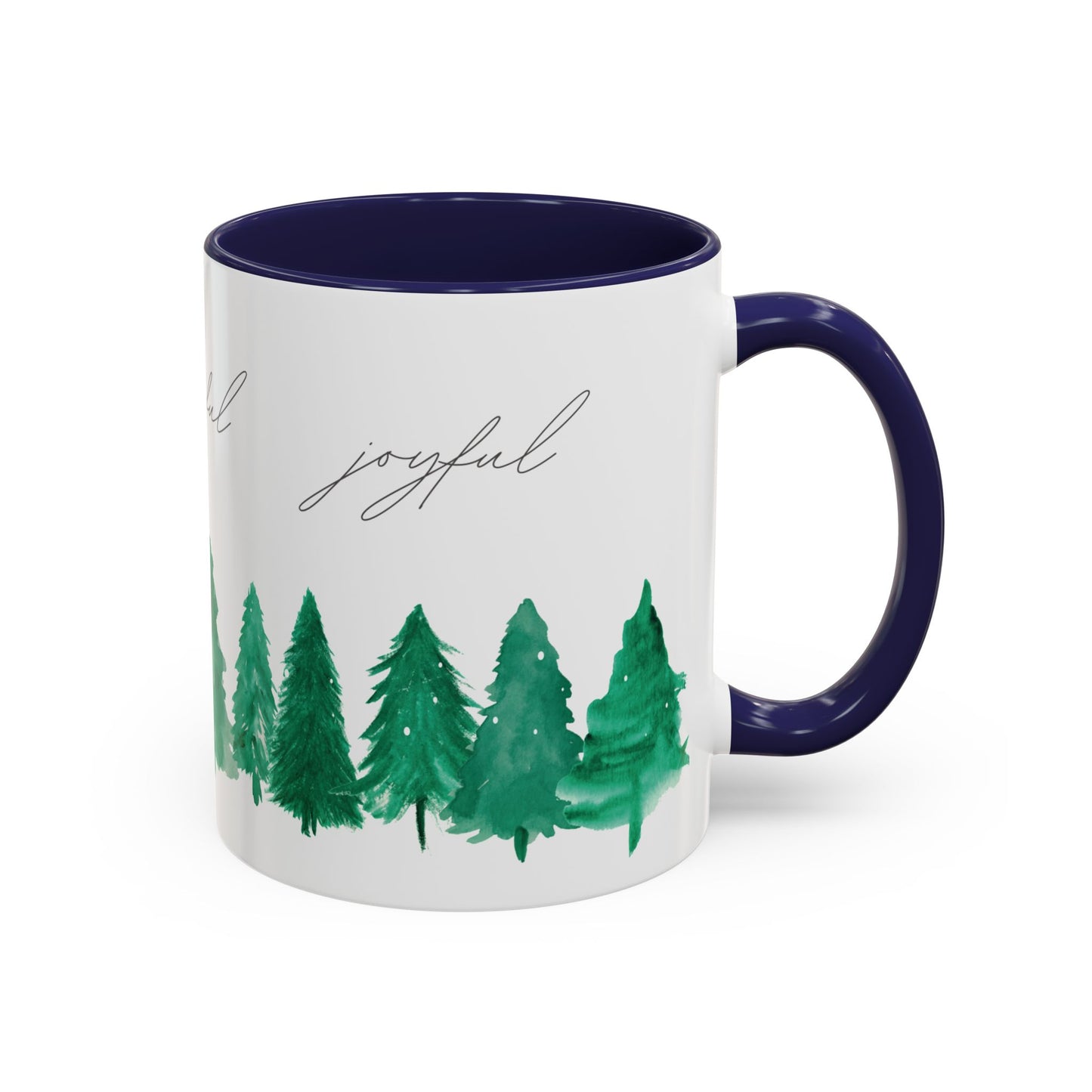 Joyful Evergreen Coffee Mug — Holiday Tree Watercolor Accent Mug (11/15oz)