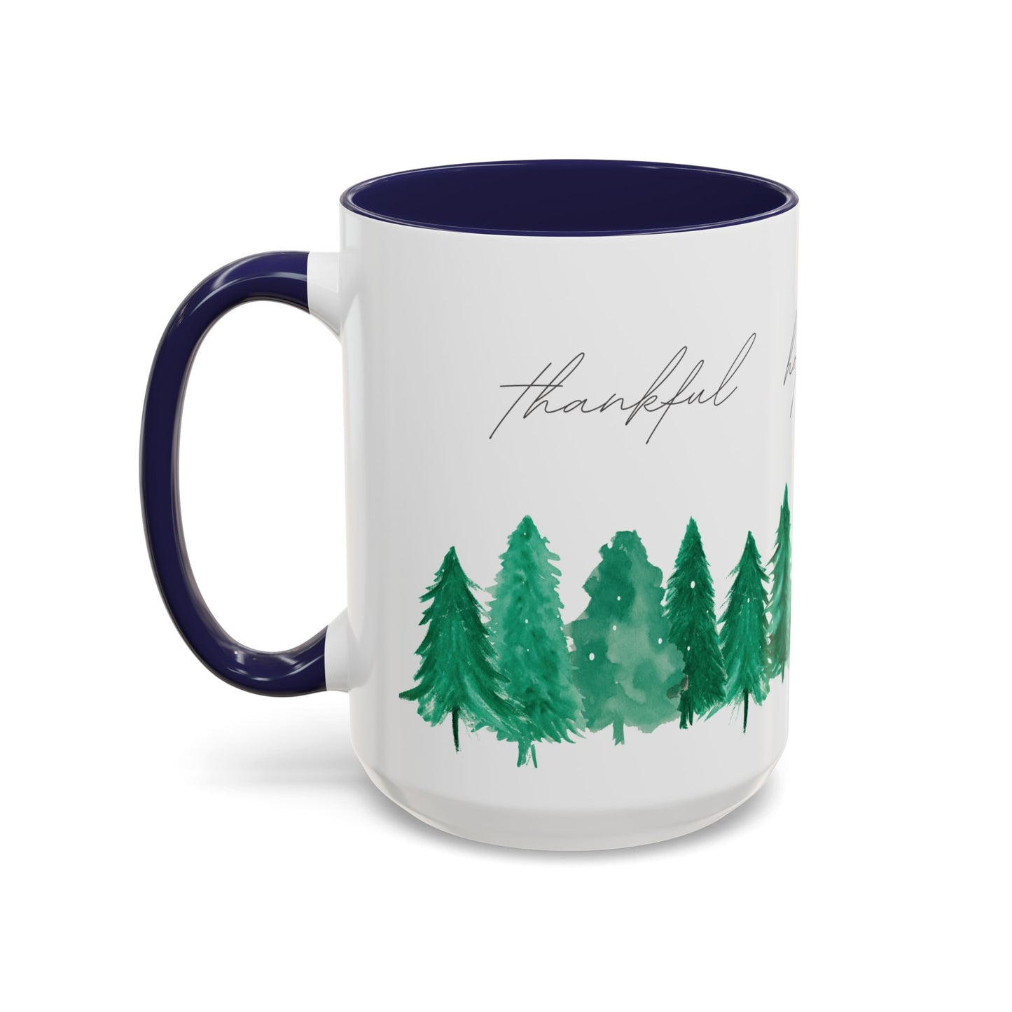 Joyful Evergreen Coffee Mug — Holiday Tree Watercolor Accent Mug (11/15oz)