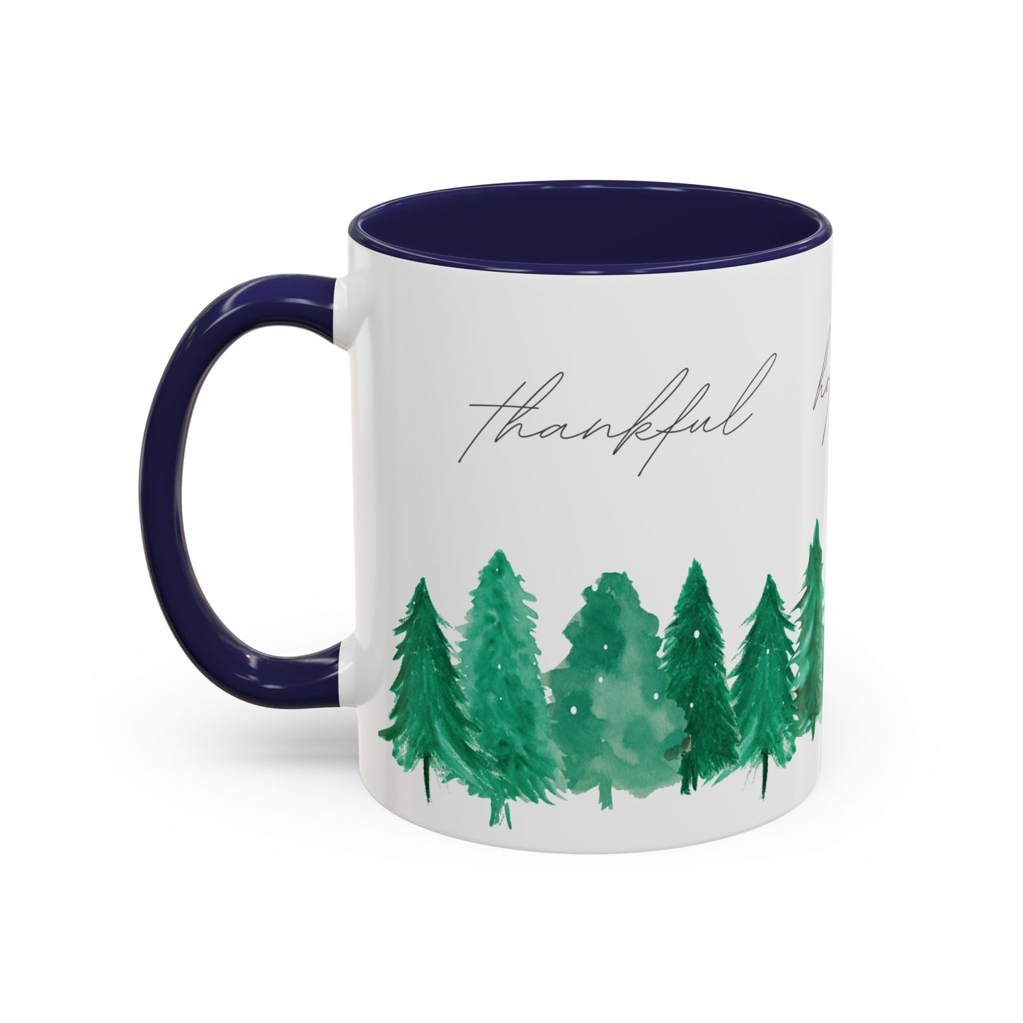 Joyful Evergreen Coffee Mug — Holiday Tree Watercolor Accent Mug (11/15oz)