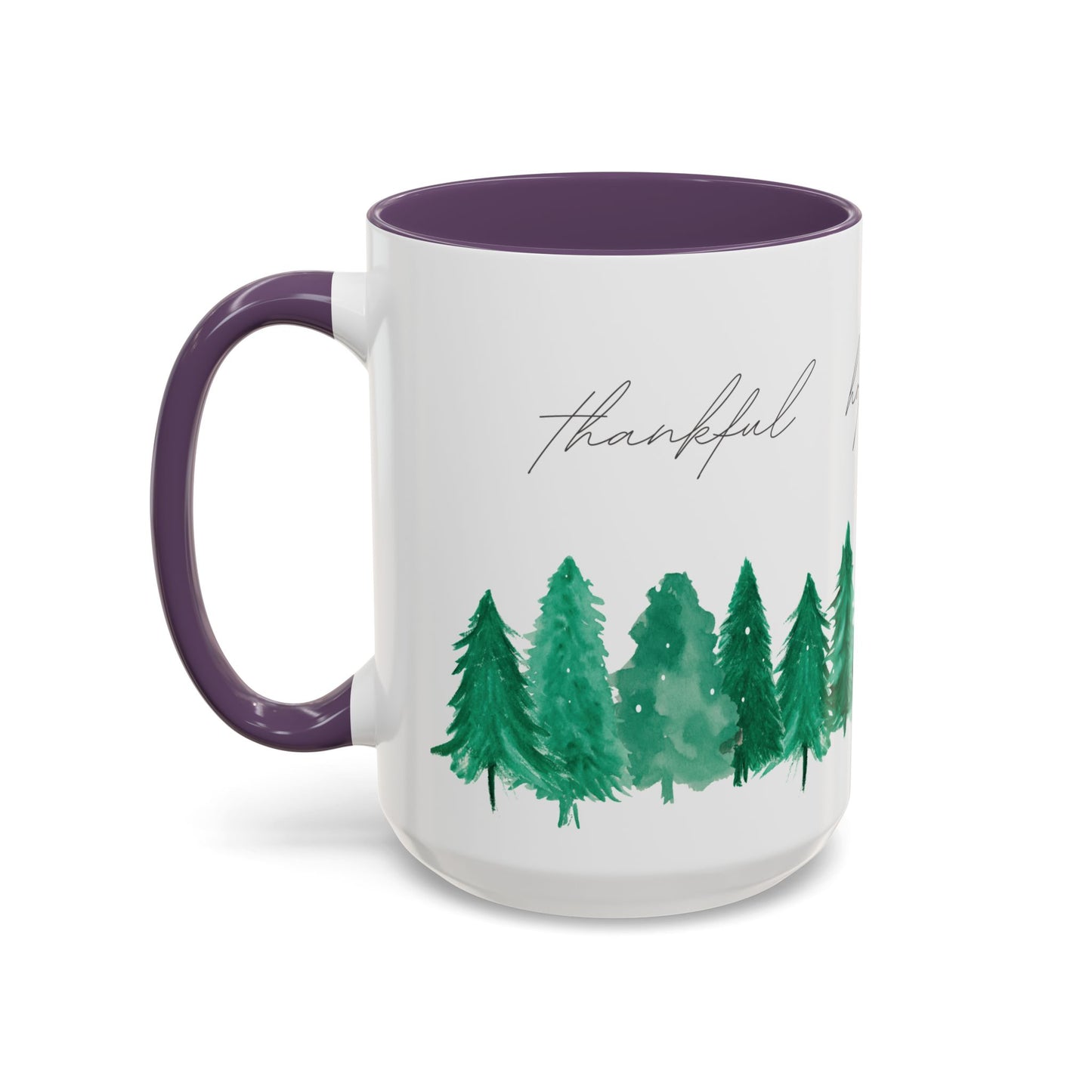 Joyful Evergreen Coffee Mug — Holiday Tree Watercolor Accent Mug (11/15oz)