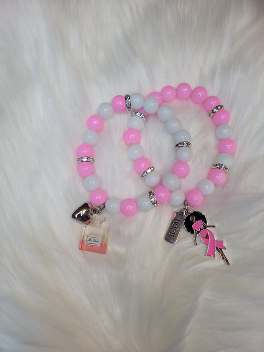 Pink and White Hope Breast Cancer bracelets