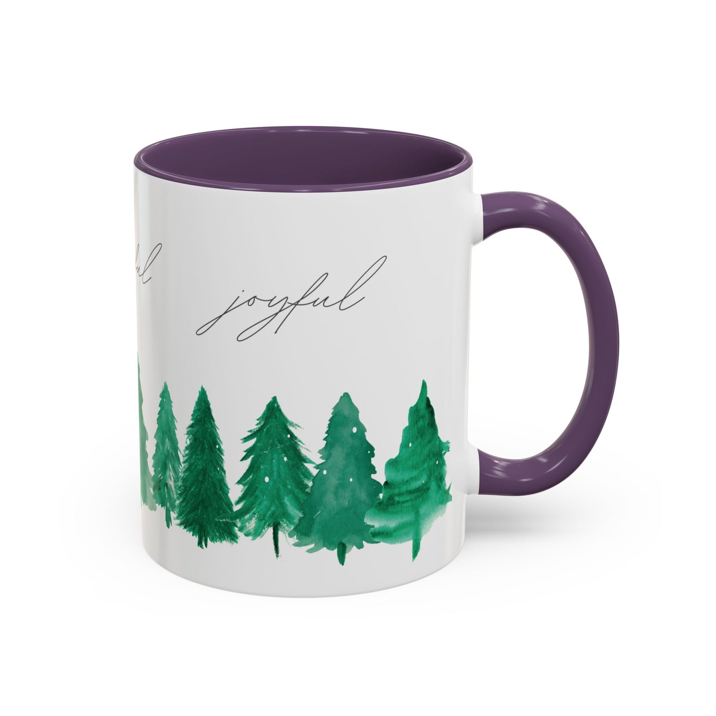Joyful Evergreen Coffee Mug — Holiday Tree Watercolor Accent Mug (11/15oz)
