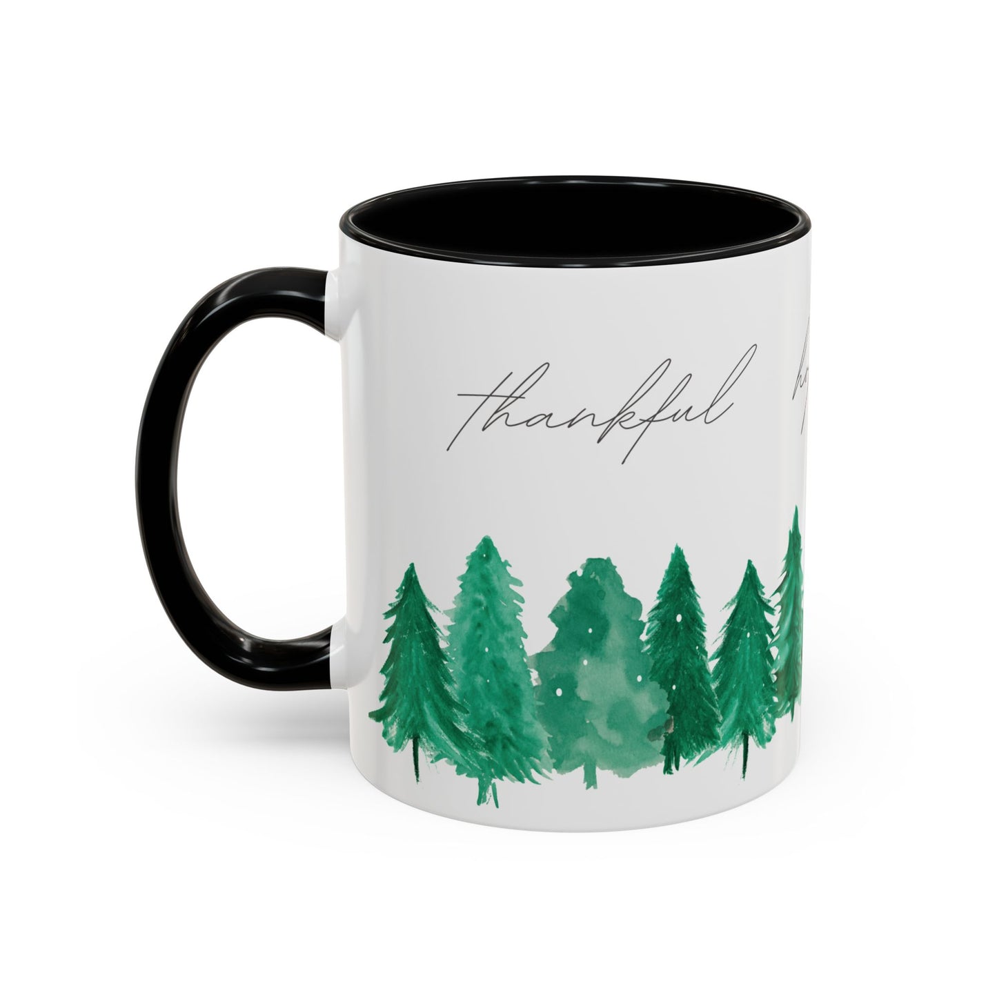 Joyful Evergreen Coffee Mug — Holiday Tree Watercolor Accent Mug (11/15oz)