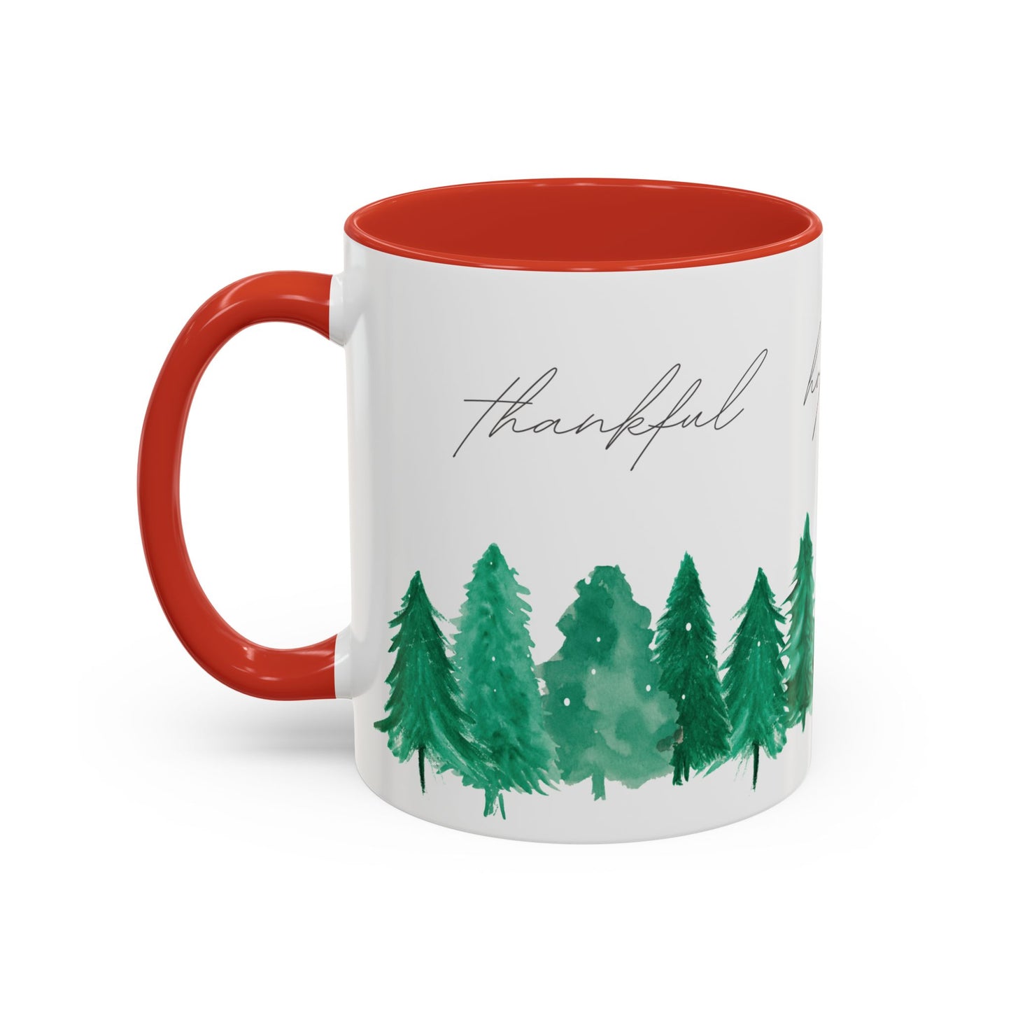 Joyful Evergreen Coffee Mug — Holiday Tree Watercolor Accent Mug (11/15oz)