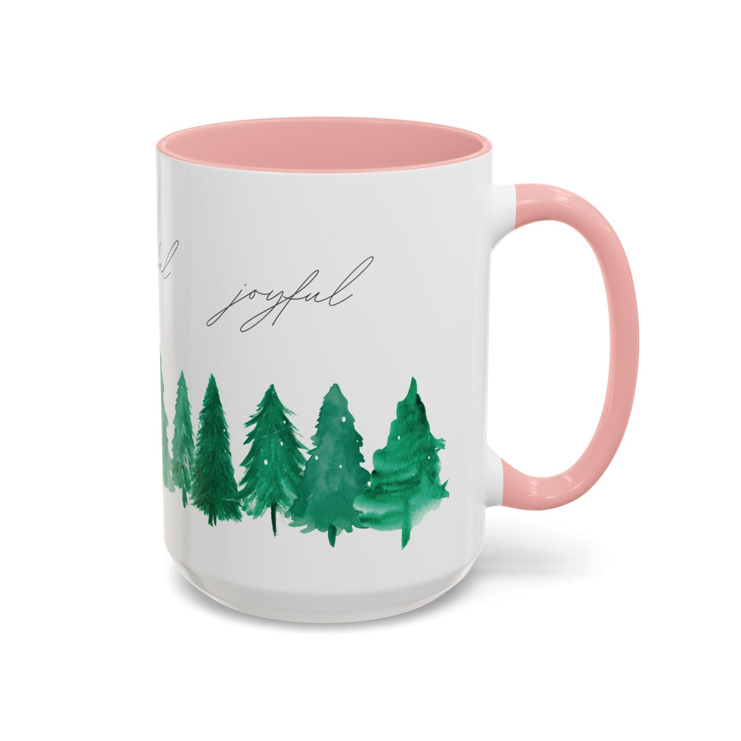 Joyful Evergreen Coffee Mug — Holiday Tree Watercolor Accent Mug (11/15oz)