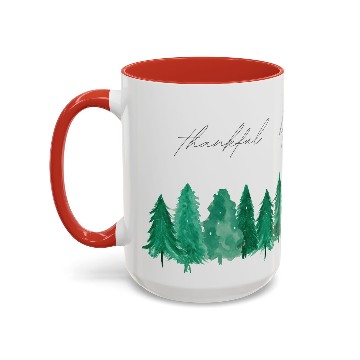 Joyful Evergreen Coffee Mug — Holiday Tree Watercolor Accent Mug (11/15oz)