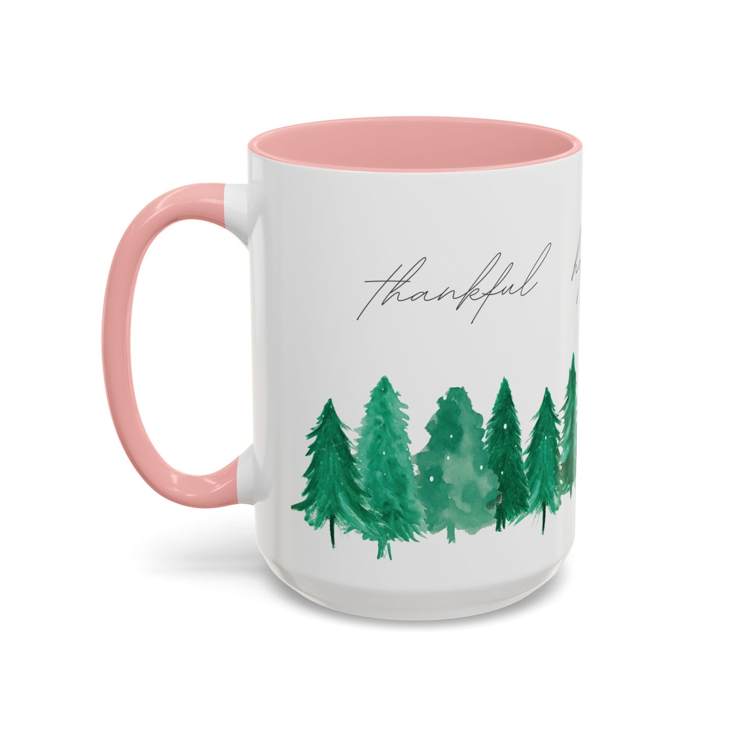 Joyful Evergreen Coffee Mug — Holiday Tree Watercolor Accent Mug (11/15oz)