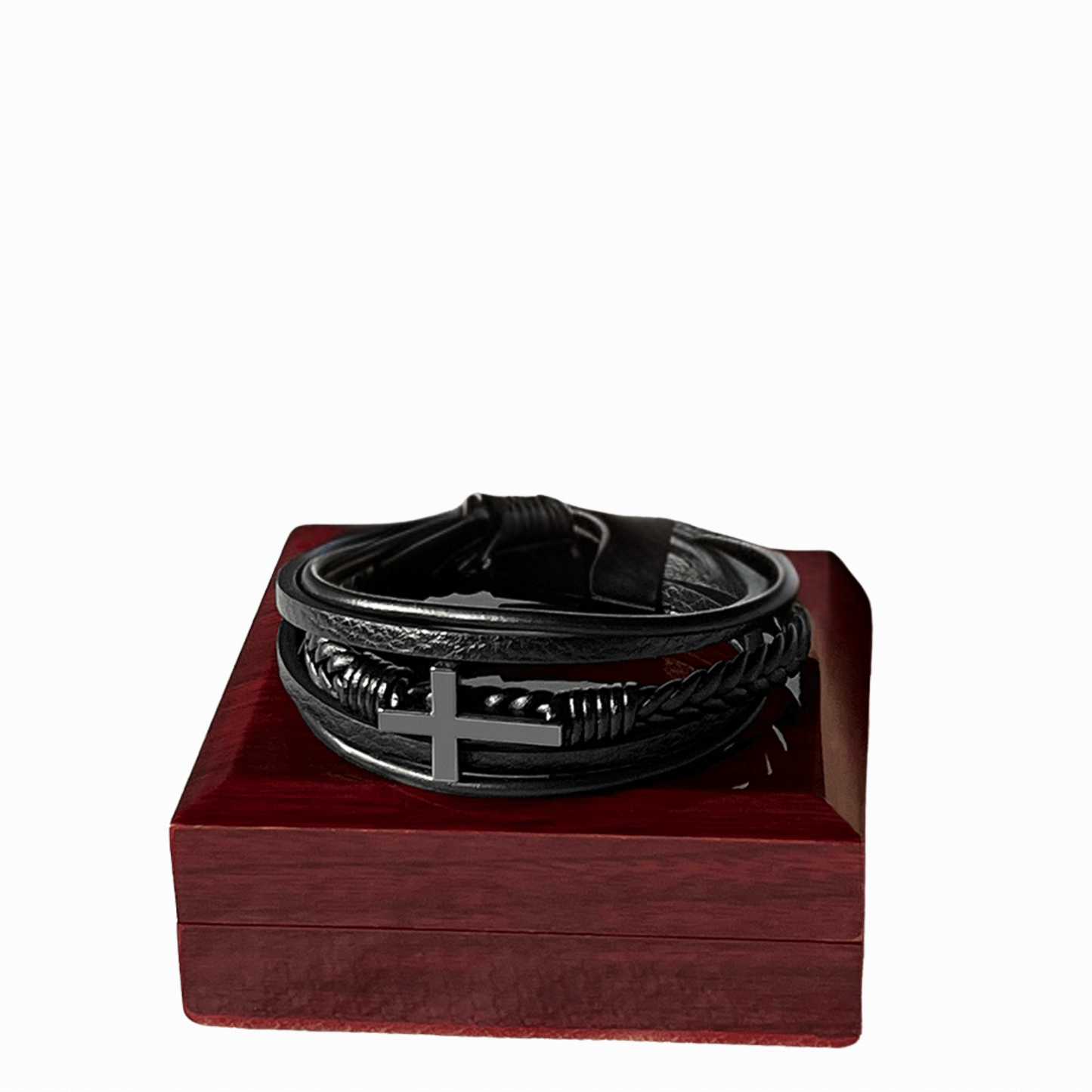 Men's Braided Cross Leather Bracelet